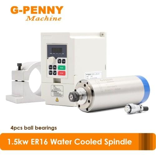 Water Cooled Spindle Motor Kit 1.5kw ER16 4 pcs ball Bearings Diameter 80x 220mm & 1.5kw QL-Inverter/VFD & 80mm Spindle Bracket
