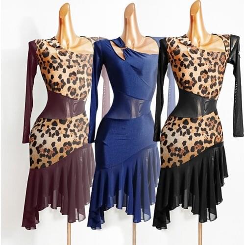 Latin Dance Dress Lady long sleeved Sexy irregular Practice Dresses Rumba Cha Cha Samba Tango Performance Clothing Adults DN7332