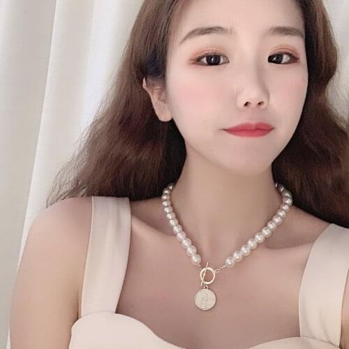 Fashion Gold Color Coins Pearl Necklaces 2020 Geometric Beads Choker Pendants Necklaces For Women Bijoux Fashion Jewelry