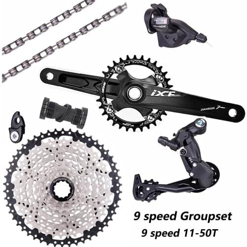 ZTTO MTB 9 Speed 11-50T Cassette 1*9S Shifter Rear Derailleur 9 Speed Mountain Bike Groupset crankset 9S system Chain Group set