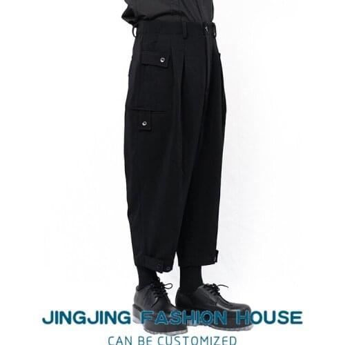 S-6XL!!2021 Mens Casual Pants Nine Cent Pants Loose Closed Button Deconstruction of Black Pants
