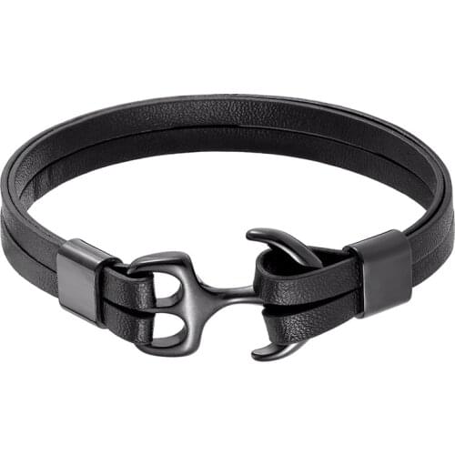 New Top Quality Leather Bracelet Bangle Double Braided Jewelry Stainless Steel Anchor Bracelet Ladies Bracelet Mens Pulseira