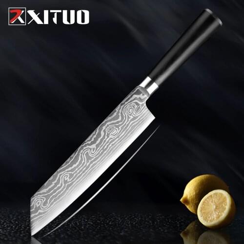 XITUO 8-inch Kiritsuke Knife 7CR17 Stainless Steel Imitation Damascus Laser Pattern Professional Kitchen Chef Knife Cooking Tool