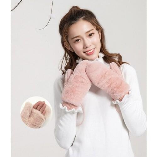 1Pair Solid Color Winter Gloves For Women Ladies Girls Thick Warm Outdoor Gloves New Design Mittens Female Plus Plush Mittens