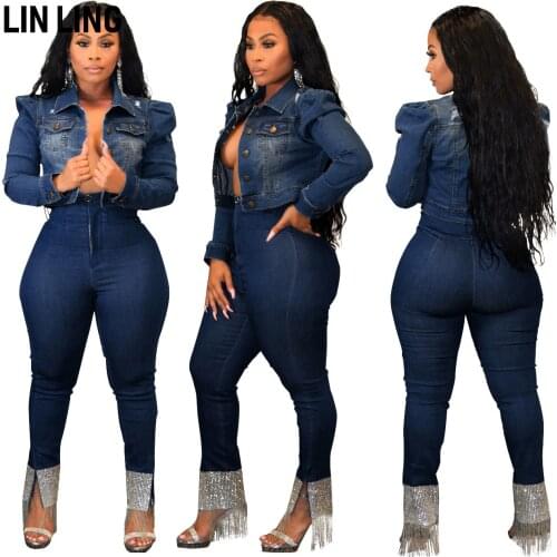 LINLING Denim Jacket Long Sleeve Lapel Button Down Ripped Jeans Jacket Coat Plus Size Jean Jacket Coats and Jackets Women