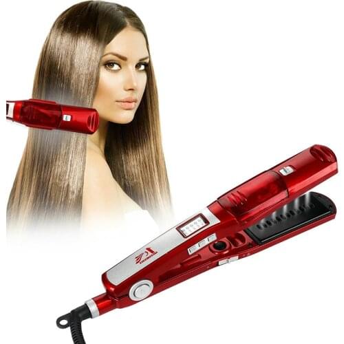 Professional Steam Hair Straightener Brush Comb Flat Iron Ceramic Dry Wet Steam Spray Hair Straightener LCD Hairdressing Tool