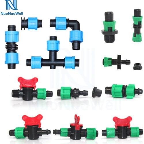 NuoNuoWell 16mm Drip Line Repair Connectors Garden Irrigation Tee Elbow End Plug Lock Connector Soft Watering Tape Fittings