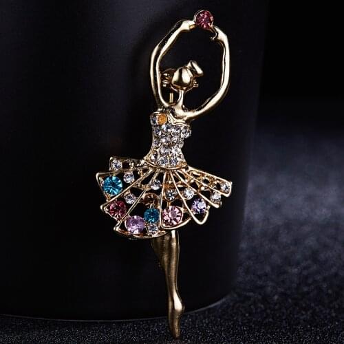 Rinhoo Elegant Rhinestone Beauty Dance Girl Brooches For Women Party Casual Brooch Enamel Lapel Pins Gifts For Best Friend