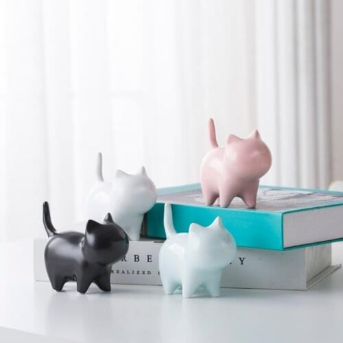 Nordic Creative Small Ornaments Porcelain Cat Home Kitchen Living Room Cute Ceramic Decorations