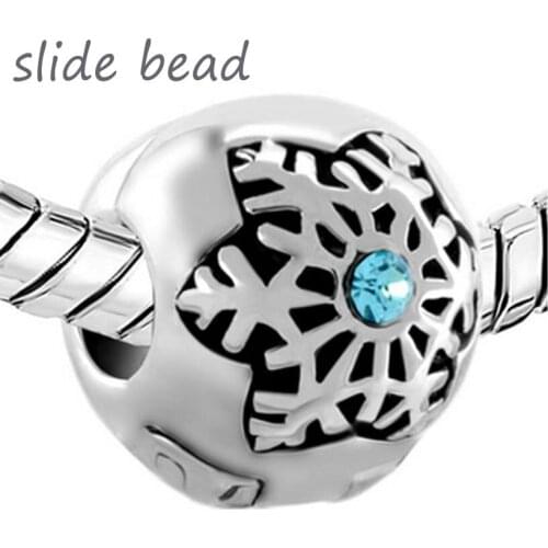 Slide bead New Filligree Snowflake Blue Cubic Zirconia Cz Clip Stopper Lucky Charm Fit Pandora bracelets and necklaces