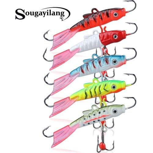 Sougayilang 5Pcs 65mm 13g Fishing Lures Ice Jigs Fishing Baits Hard Treble Hooks Artificial Hard Lifelike Swimbaits Winter Lures