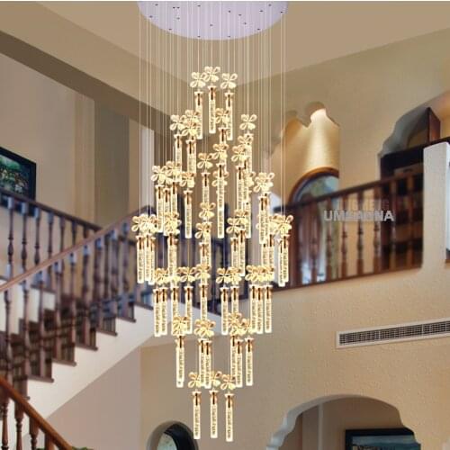 LED Modern Chandelier K9 Crystal Bubble Bar Chandeliers Lights Fixture American Long Stair Hanging Light Home Indoor Lighting