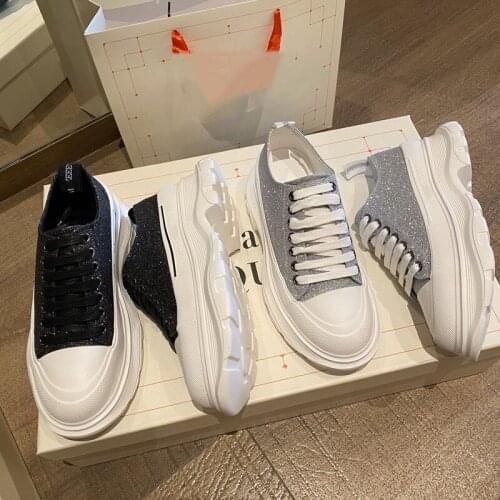 New small white shoes women 2021 thick-soled trifle lace-up canvas color matching old shoes low-top casual shoes women shoes