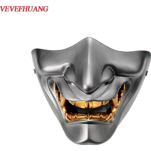VEVEFHUANG Kосплей Game Half Face Airsoft Oni Mask Halloween маска самур Cosplay Evil Demon Kabuki Samurai Hannya Prajna Resin