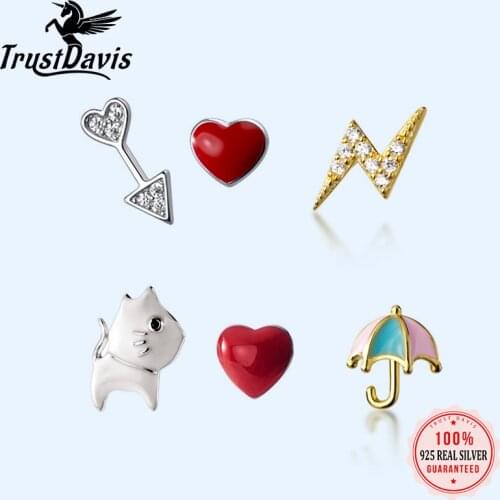 TrustDavis Real 925 Sterling Silver Fashion Asymmetrical Glaze Starfish Shells Stud Earrings For Women Girls Jewelry Gift DA2118