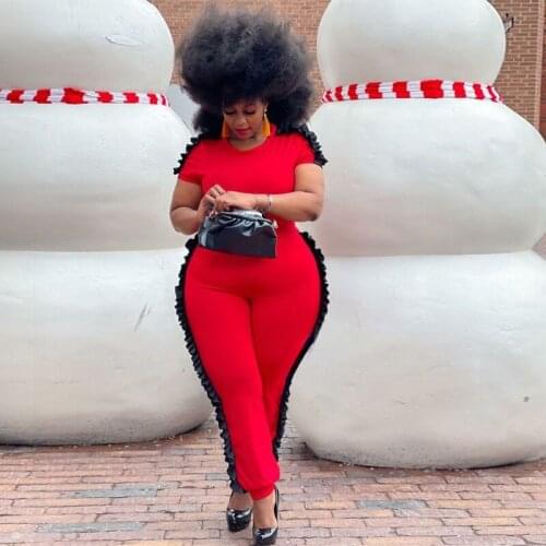 New Summer Plus Size Solid Color Red Fashion Straight Loose High Waist Line Sports Street Home Leisure Jumpsuit Women Mono