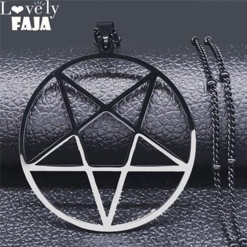 Fashion Witchcraft Satan Pentagram Stainless Steel Chain Necklace Women Black Color Charm Big Necklace Jewelry N4237S03