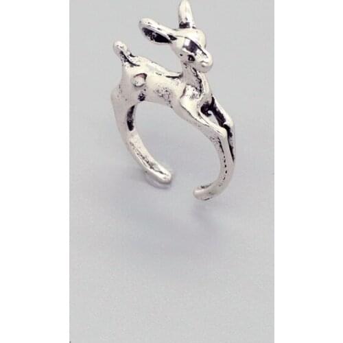 1PC Punk Cute Metal Small Deer Open Ring For Women Men Fashion Vintage Antlers Animals Finger Ring Jewelry R263