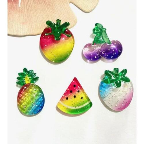 10Pcs Mixed Glitter Colorful Fruit 3D Food Simulation Model Cabochon Jewelry Kids Ring Making Accessories Home Decor
