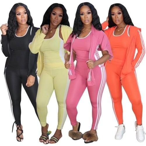 11TS1088 Autumn Winter Women Casual Fashion Sports Three Piece Set Top and Pants with Coat Tracksuit Sweatsuit Outfits Hot 2020