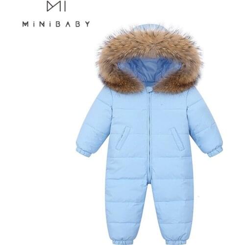 2021 Duck Down Baby Clothes For Girls Winter Snowsuits Newborn Overalls 0-3y Long Sleeve Clothing With Big Fur Pink Kid Jumpsuit