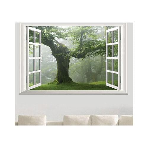 3D Big Old Green Tree Window Wall Art Sticker Vinyl Mural Home Room Decor Decals