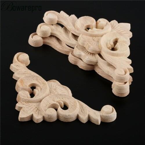 Bowarepro 4PCS 8.5CM Applique Frame Wood Carving Decor Furniture Wooden Decal Corner Onlay Applique Frame For Home Decoration