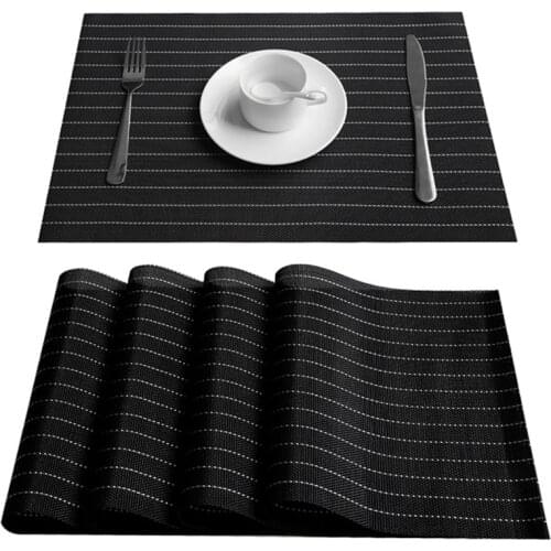 4Pcs/Set Anti-slip Stripe PVC Placemats Kitchen Heat Insulated Dinning Table Mats Desktop Decorative Coasters