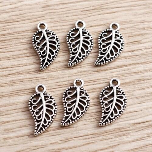 50pcs 8*14mm Tree Leaf Charms for Necklaces Earrings DIY Tibetan Silver Color Charms Handmade Crafting Jewelry Pendants Making