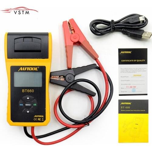 Autool BT660 Car Battery Tester Automobile Charging Cranking Test Tool With Built-in Printer Function Multi-Language