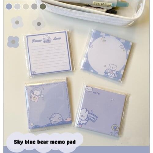 Cartoon Cute Bear Rabbit Sky Blue Memo Pad 50 Sheets Note Paper Office Kawaii Creative Message Paper School Supplies Stationery