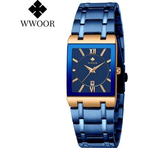 WWOOR Luxury Man Sporty Watches Casual Quartz Stainless Steel Band Business Classic Wristwatches for Men Blue Clock Reloj Hombre