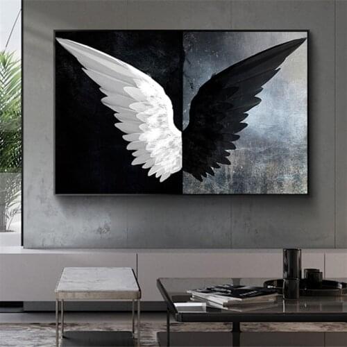 Black and White Powerful Feather Wings Canvas Painting Scandinavian Posters and Prints Nordic Wall Art Picture for Living Room