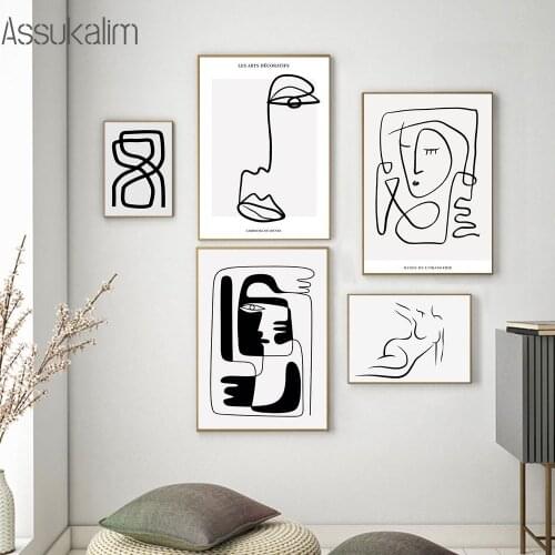 Black White Poster Abstract Wall Art Canvas Painting Minimalist Line Face Print Modern Living Room Interior Decoration Paintings