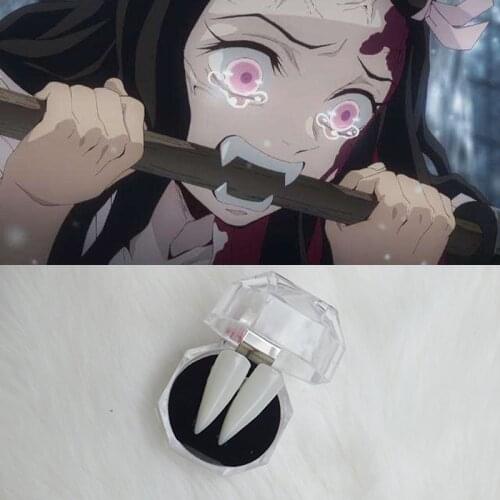 Demon Slayer Kamado Nezuko Cosplay Teeth Kimetsu No Yaiba Vampire Teeth Fangs Dentures Halloween Carnival Costume Props 1 Pair