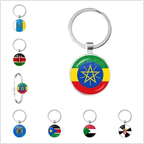 Ethiopia Islas Canarias Kenya Sudan Madeira Melilla South Sudan Ceuta Seychelles Glass Cabochon National Flag Keychain Gift