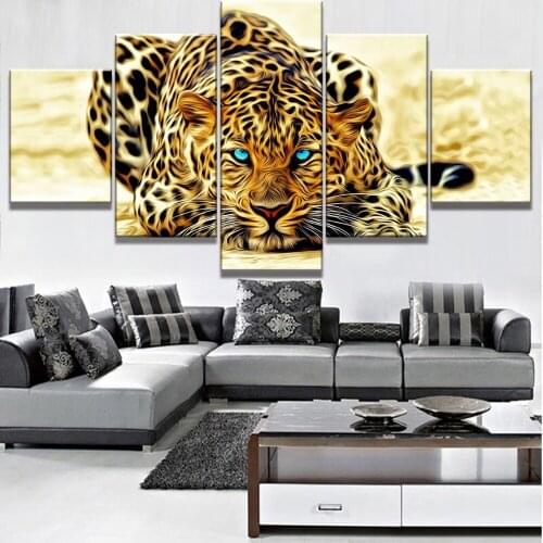 Canvas HD Prints Pictures Modern Wall Art 5 Pieces Animal Leopard Paintings For Living Room Home Decor Abstract Poster