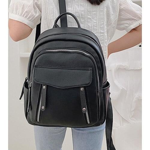 Classic PU Backpack Female Black Travel Rucksack Casual Lady Packbag High Quality Leather Bagpack Girls Large Capacity Backpacks