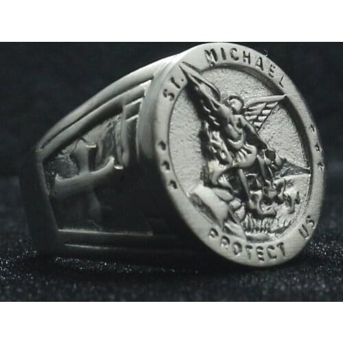 Unisex 316L Stainless Steel Cool Cross Saint Michael Protect US Frosting Ring Newest