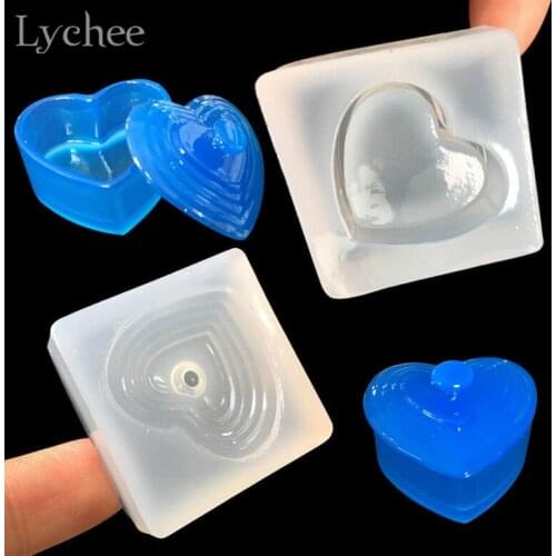 Lychee Life 2pcs/set Heart Shaped Storage Box Liquid Silicone Mold DIY Resin Jewelry Mould