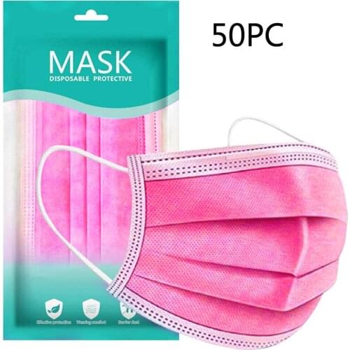 10/50/100/200pcs Mascarillas De Colores Pink Disposable Face Mask Personal Mask 3ply Maske For Face Women Halloween Mask Cosplay
