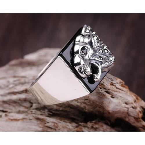 100% 925 Sterling Silver Silver Natural Black Onyx Ring Finger men fashion ring width exaggeration atmosphere shipping