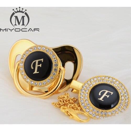 MIYOCAR beautiful bling pacifier and pacifier clip set name Initials letter F unique BPA free dummy bling unique design LF