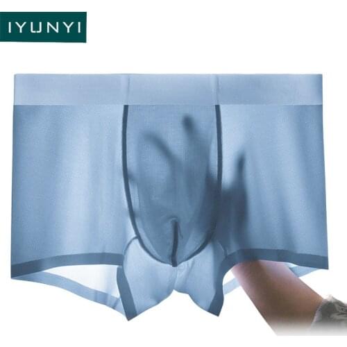 IYUNYI Men Ice Silk Underwear Seamless Transparent Boxer Shorts Ultra Thin Breathable Comfortable Gay Pantie Underpants Boxers