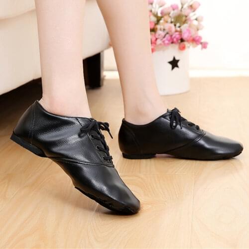 18-25cm PU leather Low Top Mens Jazz Shoes Women Split Sole Soft Sneaker Gym Dance Black
