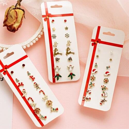 New Christmas Rhinestone Ear Post Stud Earrings Christmas Tree Mixed Color Earring For Women New Year Gifts,1 Set ( 8 Pairs/Set)