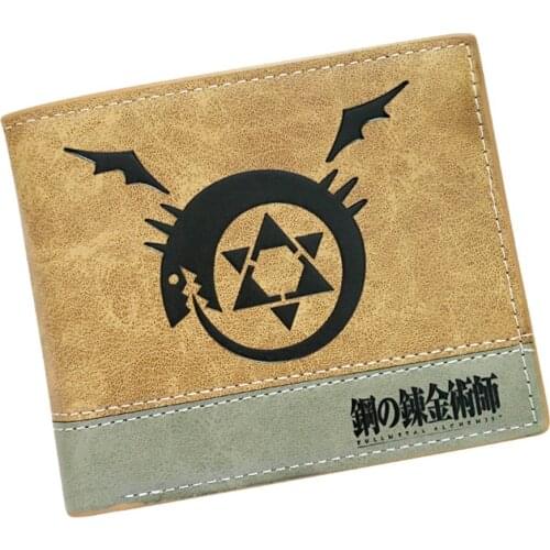 New Anime Fullmetal Alchemist PU Wallet Khaki Teenager Casual Mens Bifold Short Leather Photo Credit Cards Holder Purse Hot