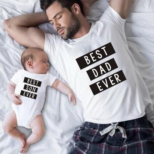 Family Matching Clothes Best Dad and Son Ever Print Matching Family Outfits Casual Mens Tshirt Cotton Baby Bodysuit Famili Look