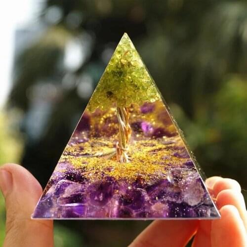 Orgonite Tree of Life Peridot Pyramid Healing Crystals for Protection Meditation Yoga PR Sale