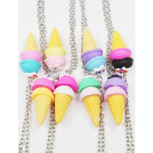 DropShipping Mix Ice Cream Necklace Polymer Clay DIY 50cm Chain Necklace Women Children Necklace Jewelry